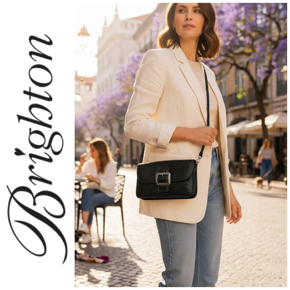 Brighton Pebble Collection Black Leather Crossbody Wallet Organizer Purse Bag - Picture 1 of 8